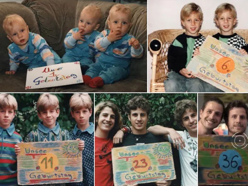 Triplets in their annual birthday photos over the years